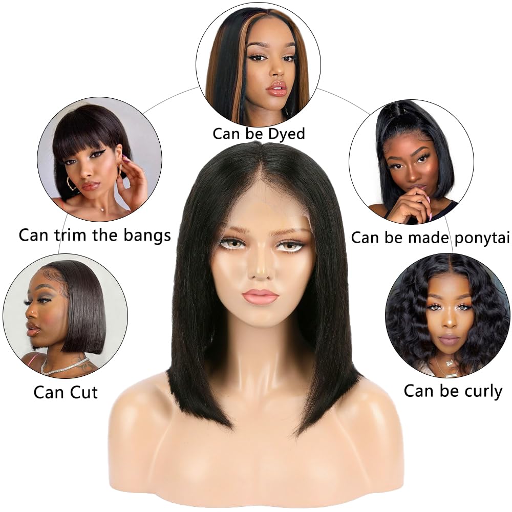 Bob Wig Human Hair 13x4 Lace Front Wigs for Black Women 16 Inch Straight Short Bob Human Hair Wigs Perruque Femme Humain Naturel 150% Density Black