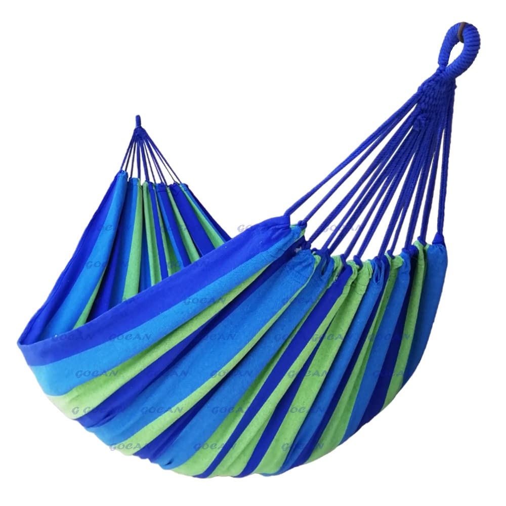 GOCAN Brazilian Double Hammock 2 Person Extra Large Canvas Cotton Hammock for Patio Porch Garden Backyard Lounging Outdoor and Indoor(Blue/Green) XXXL