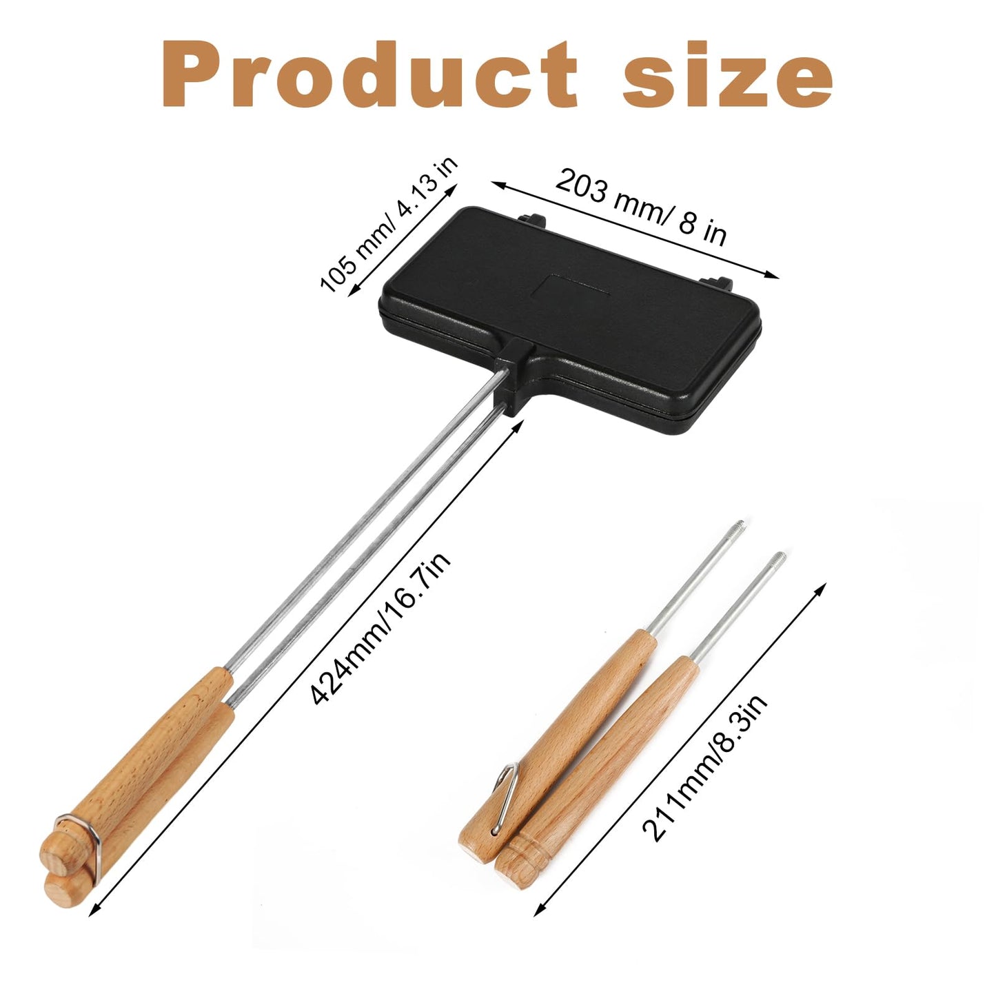 Double Pie Irons, Non-Stick Pie Irons for Camping Cast Iron with 4 Removable Handles Portable Campfire Sandwich Maker Mountain Pie Maker, Do not Grill Directly on Charcoal