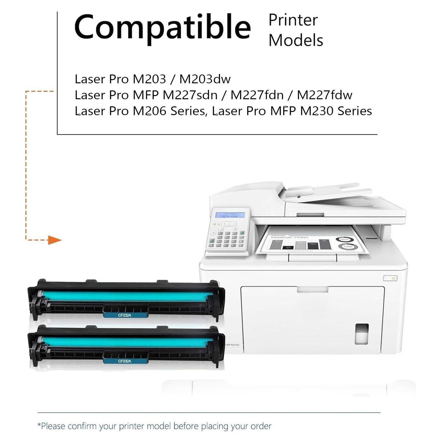 2 Pack Black 32A | CF232A Compatible Drum Unit Replacement for HP Laser Pro M203dn M203dw ; MFP M227sdn MFP M227fdn ; Ultra MFP M230sdn M230fdw Printers