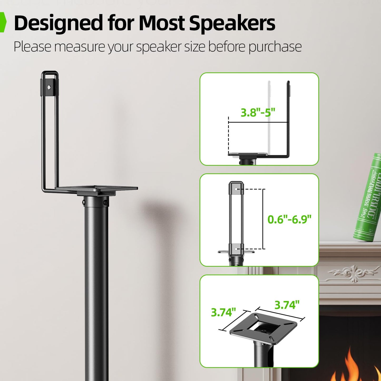 USX MOUNT Universal Speaker Stands Height Adjustable - Extends 33" to 42", Holds Satellite and Small Bookshelf Speaker up to 11 Lbs, Set of 2, Heavy Duty Base, Built-in Cable Management, XAS516