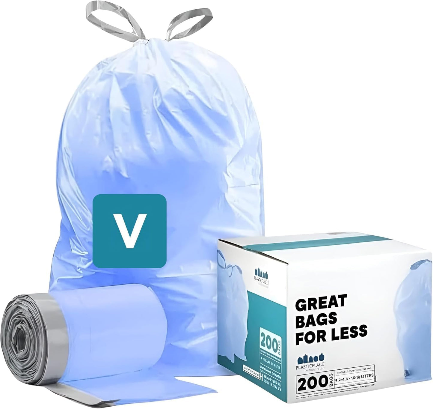Plasticplace Code V Compatible (100 Count) Blue Recycling Bags Drawstring Garbage Can Liners 4.2-4.8 Gallon / 16-18 Liter 14.75" x 28"