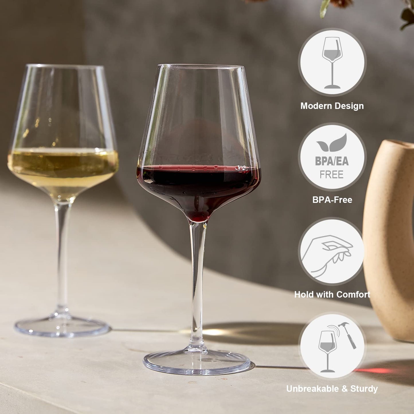 MICHLEY Floating Wine Glasses for Pool, Modern Red Wine Glasses Set of 6(15oz), Reusable Tritan Plastic Goblet,Shatterproof White Wine Cups for Outdoor