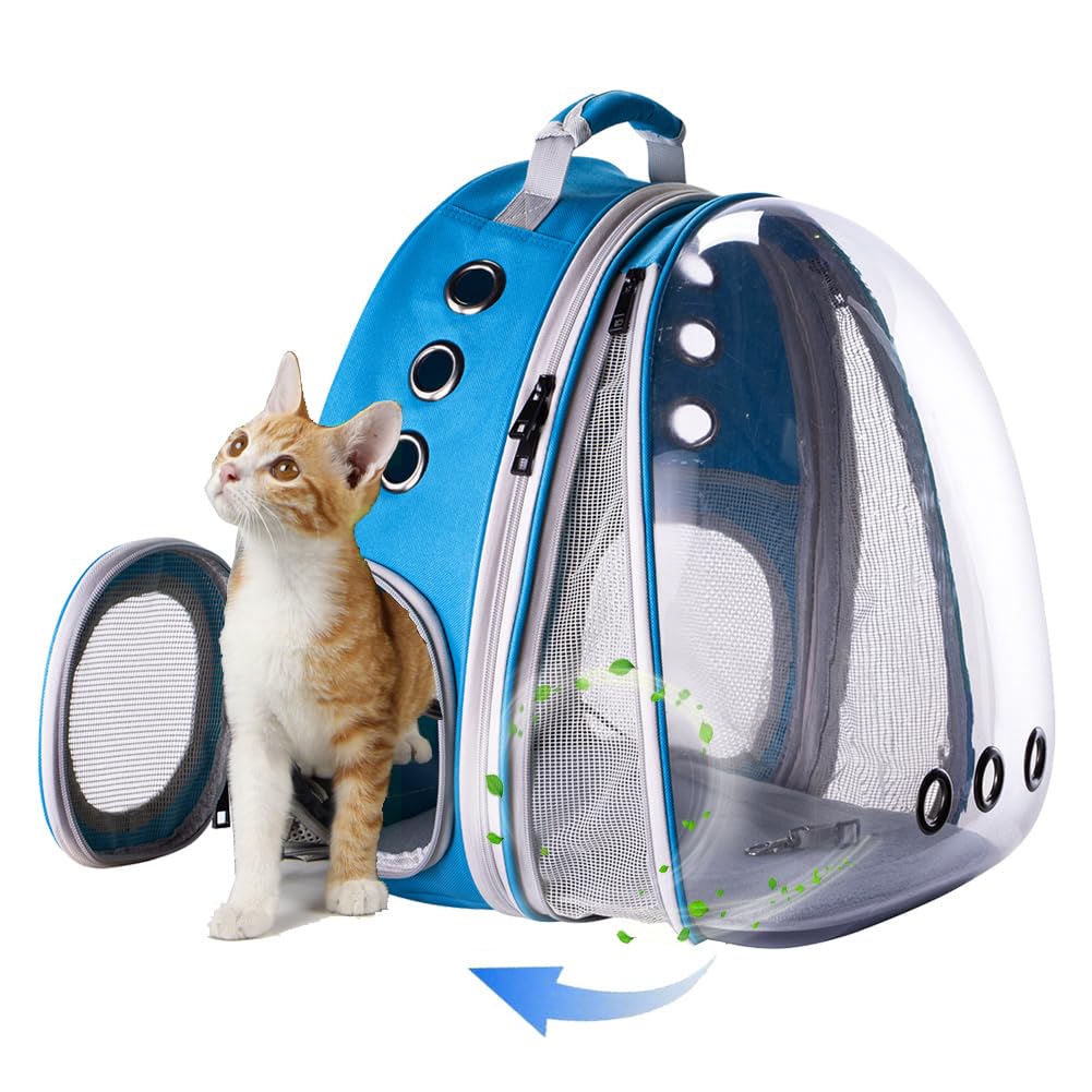 Bubble Cat Backpack,Expandable Backpack for Cats,Fit up to15 lbs Cats,Pet Outdoor Backpack (Blue, Front Expan)