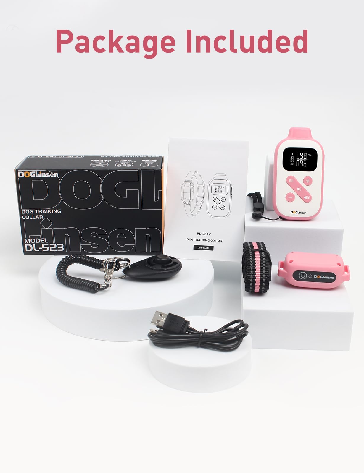 DOGLinsen No Shock Dog Training Collar with Remote 2800Ft, Vibrating Dog Collar No Shock, Vibration Collar for Small Medium Large Dogs - No Prongs (Pink)