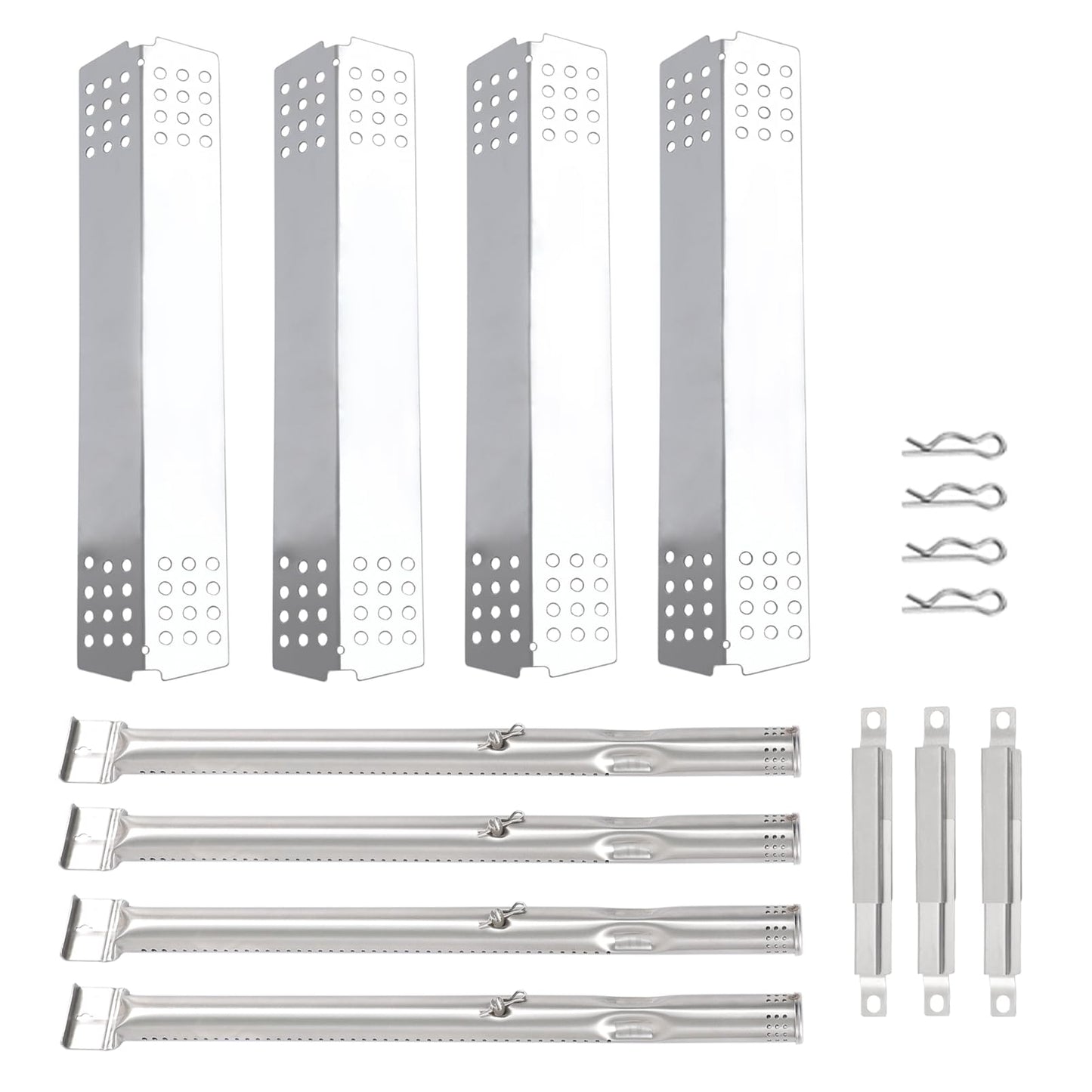 BBQSAVIOR SC16 BBQ Replacement Parts for Master Chef G45306, G45308, G45311, G45307, G45309 Grill Models, 4 Heat Shields, 4 Burner Tubes and 3 Crossover Tubes