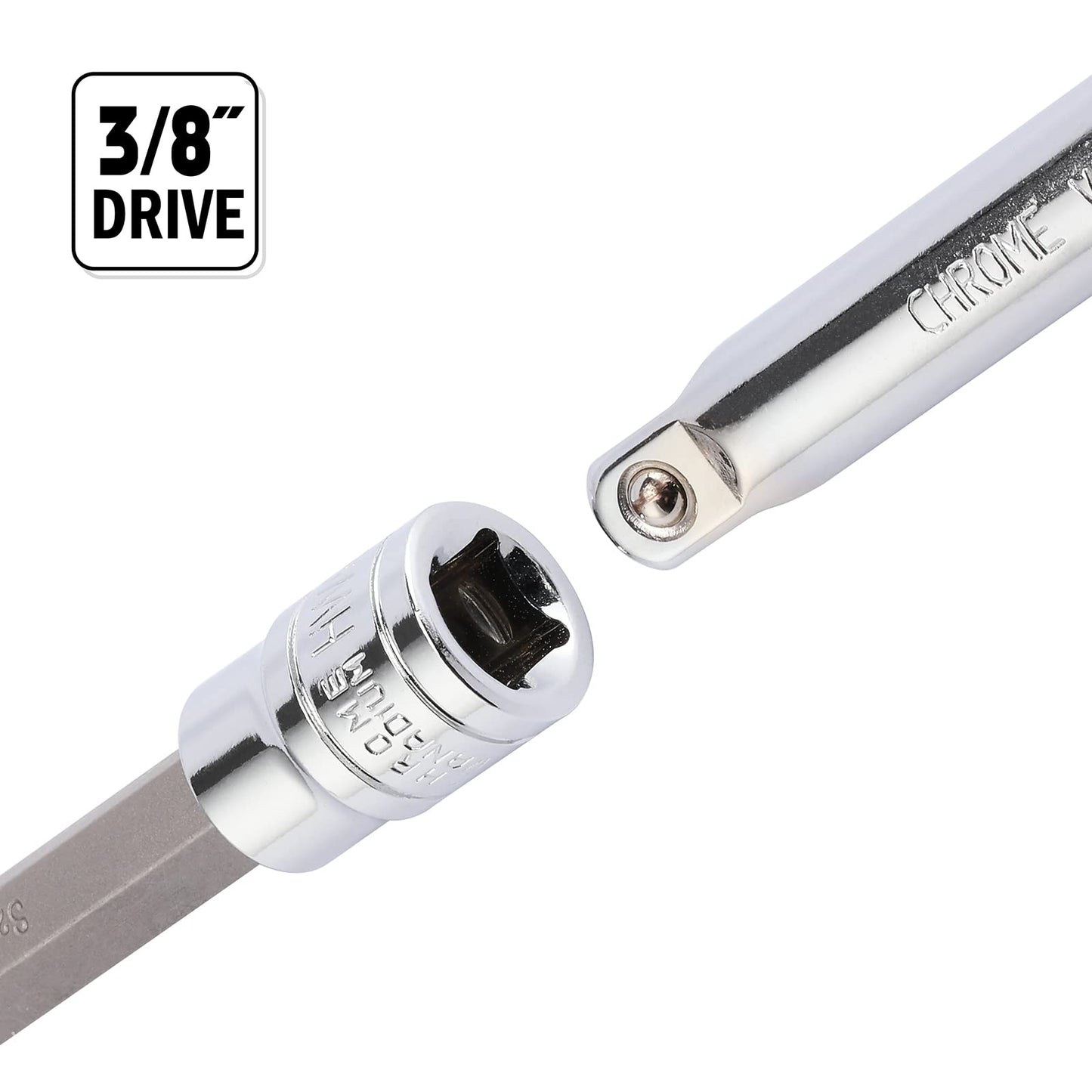 Mayouko 3/8" Drive Extra Long Allen Hex Bit Socket Set, S2&CR-V, Metric&SAE, 18 Pieces, 1/8" - 3/8", 3-10 mm
