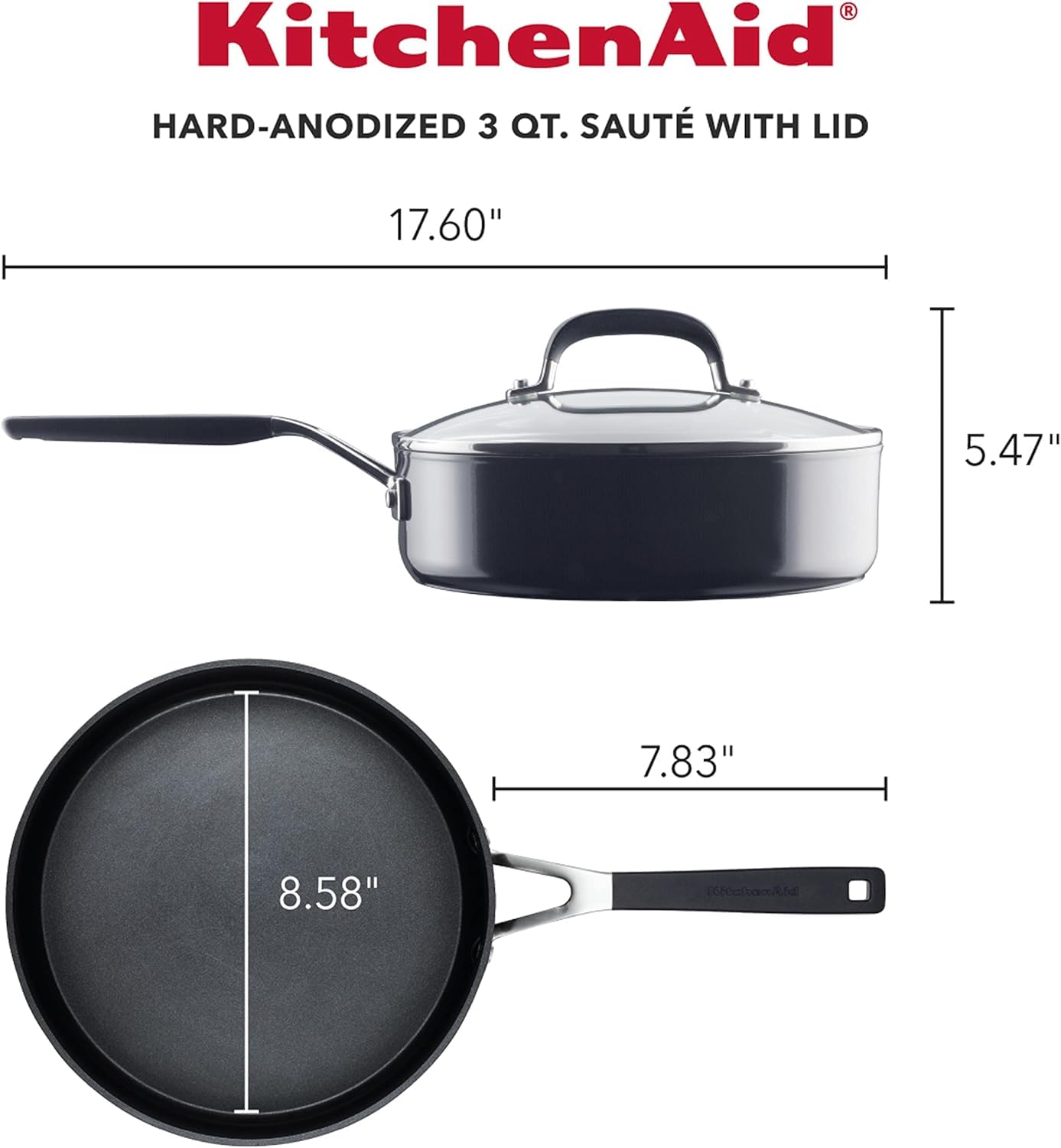 KitchenAid - Hard Anodized Nonstick Saute Pan with Lid (2.8L/3qt)