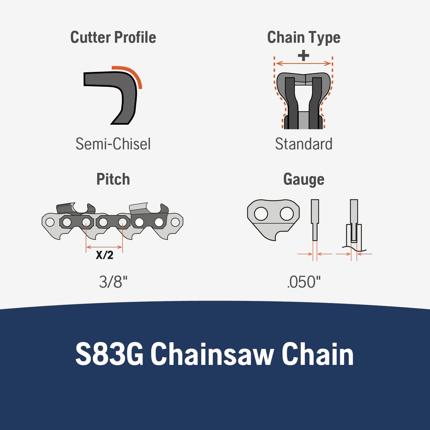 Husqvarna S83G 18 Chainsaw Chain, 3/8'' Pitch, .050 Guage, 68 Drivelinks