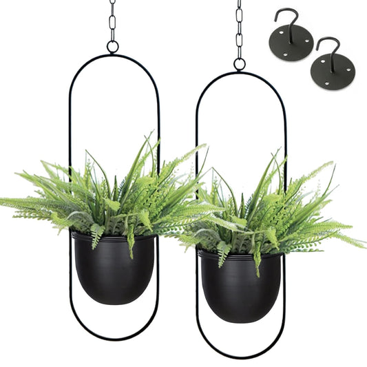 2 Pack Eco Joy Boho Metal Hanging Planters with 6" Pot (Detachable) + Hook | Hanging Planters Indoor, Modern Wall & Ceiling Planters, Mid Century Planter for Indoor & Outdoor, NO Plant incld…