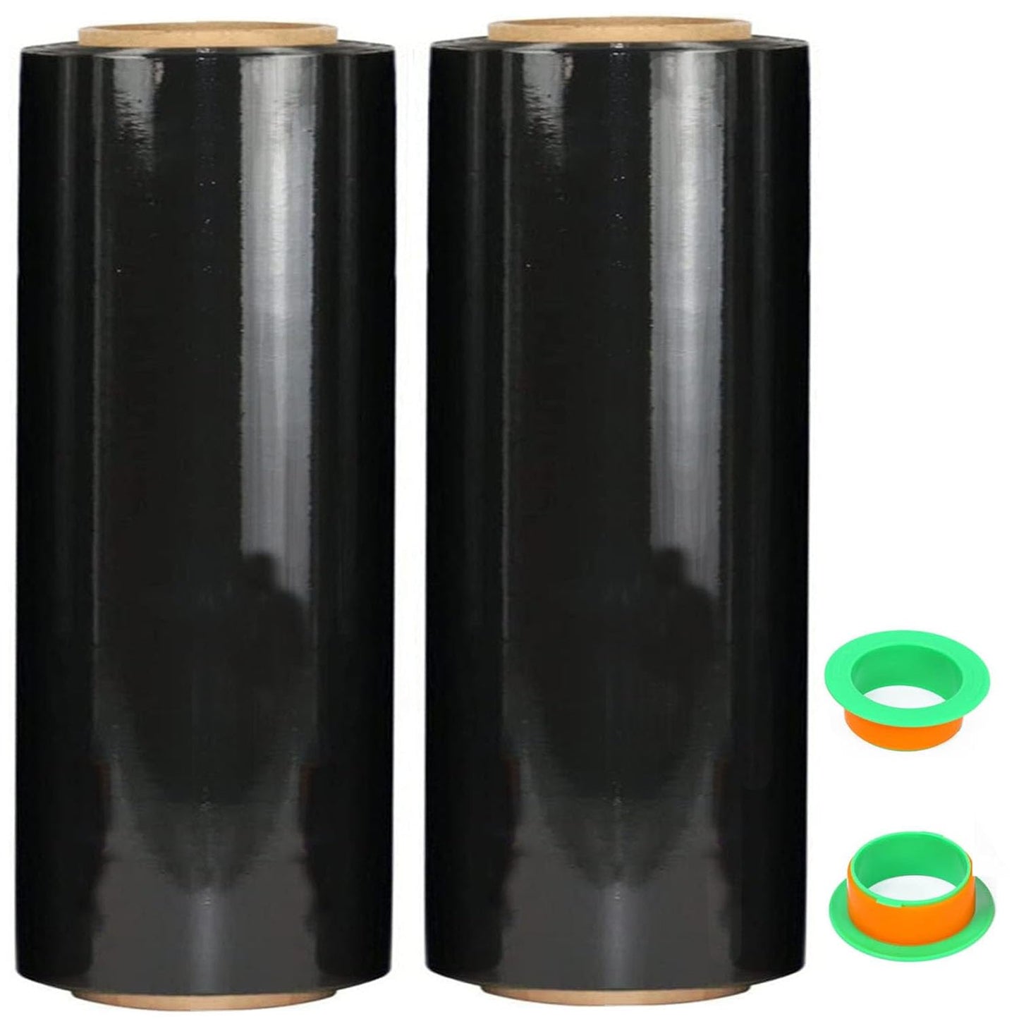CHUANGSEED 2Pack Black Stretch Wrap 15" x 1500 Feet 70 Gauge Industrial Strength with Plastic Handle, Plastic Pallet Supplies Durable Self-Adhering for Packing, Moving, Heavy Duty Shrink Film Rolls