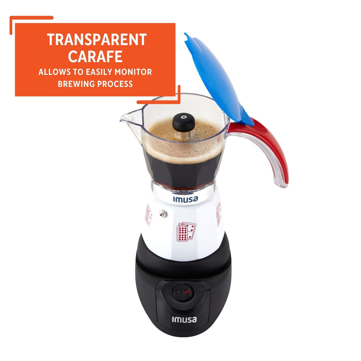 Imusa Special Edition Electric Cuba/Domino themed Espresso Maker, 3 or 6 Cups, White, Red, Blue