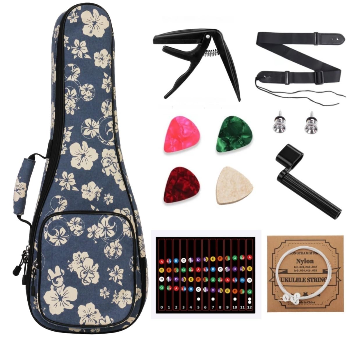 MUINS Ukulele Bag,21 23 26 30 inch Ukelele Case Thicker Pad for Soprano Concert Tenor Uke with Double Adjustable Straps and Handle (Starlit Sky, 23 Inch) (Blue Flower, 26 Inch)