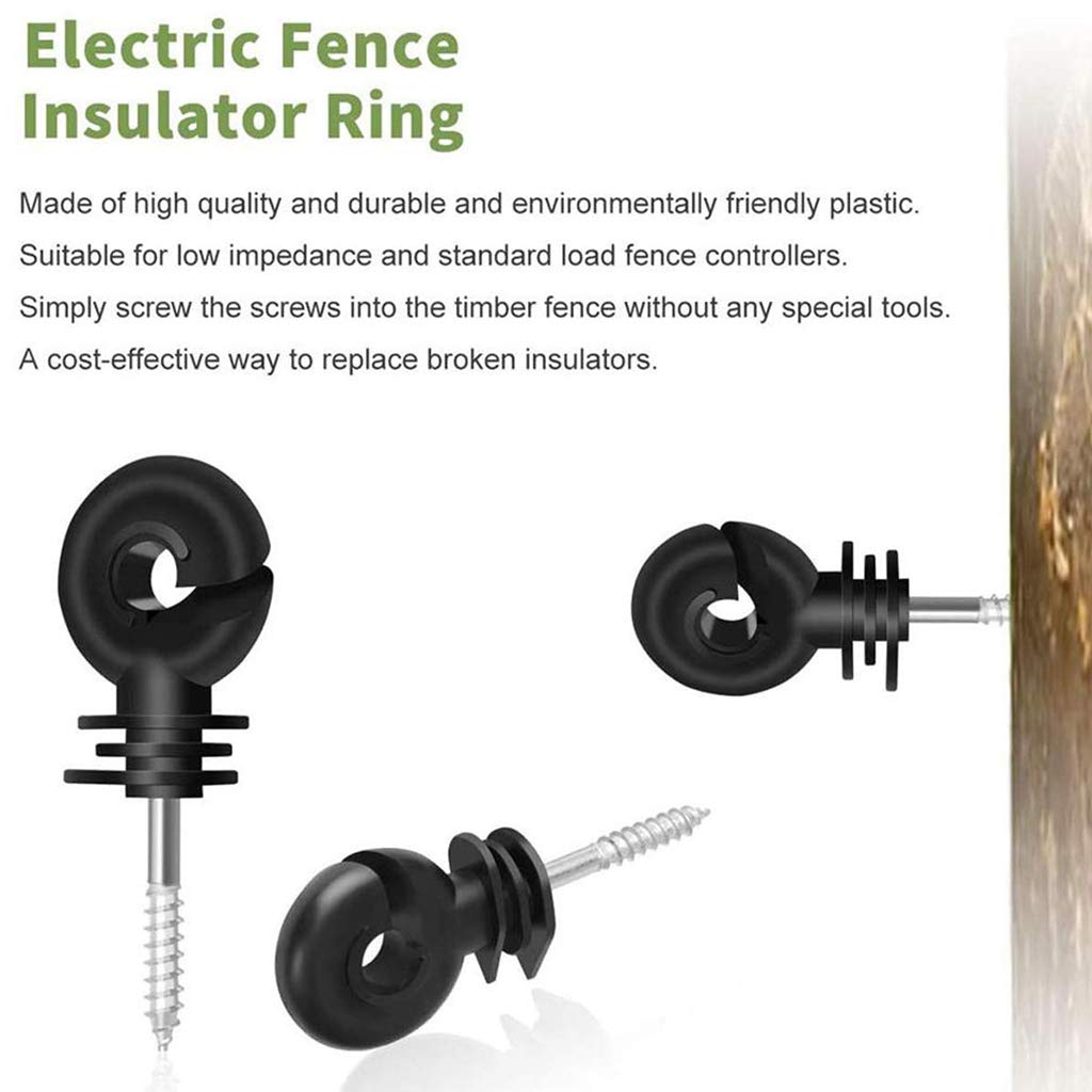100Pcs Black Electric Fence Insulator Screw-in Insulator Fence Ring Post Wood Post insulators for Electric Fence (Grid System Accessories for Animal Husbandry Electronic)