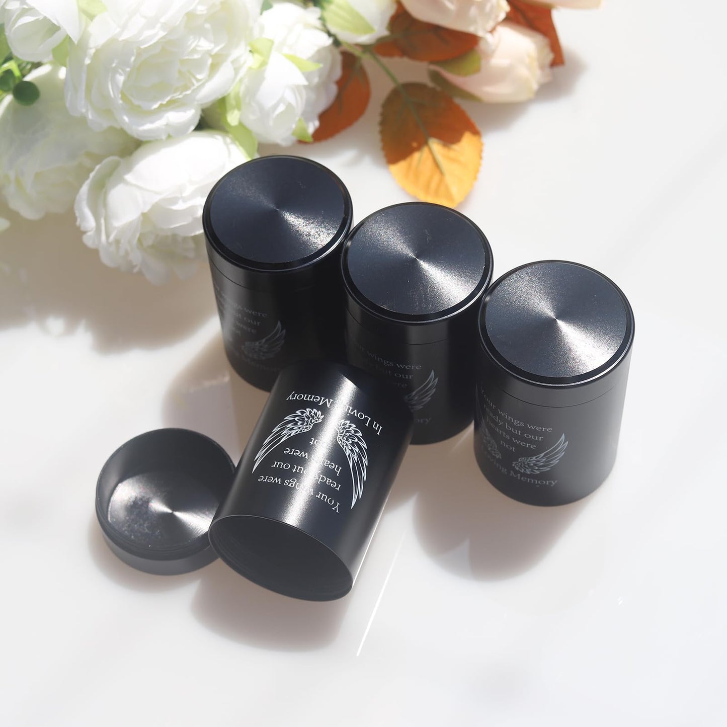 2.7 Inch Small Urns for Ashes - Set of 4, Aluminium Mini Keepsake Urns for Human/Pet Cremation, Ashes Holder in Loving Memory, Black