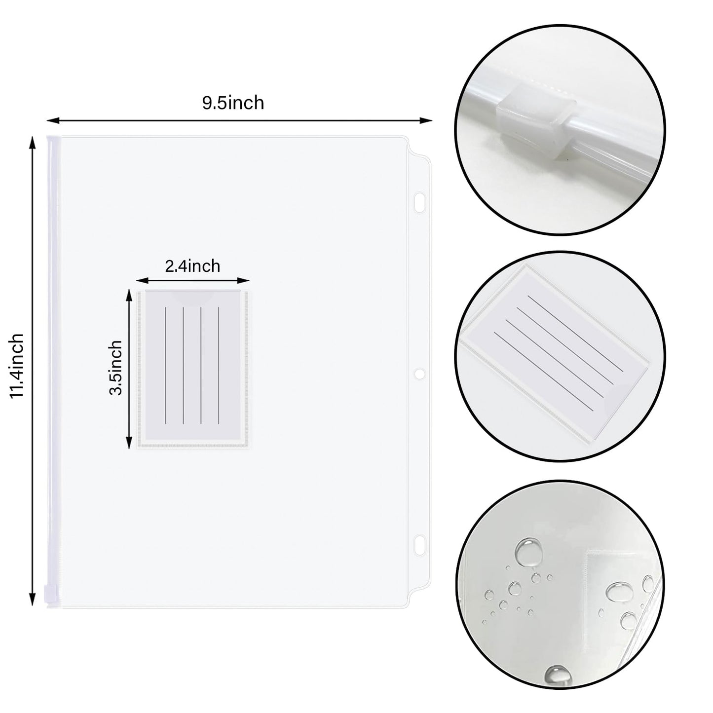 YoeeJob 50 Packs 3-Hole Clear Zipper Binder Pockets, Binder Insert Pages with Card Slots Suitable for School or Office to Organize Document, White Zippers