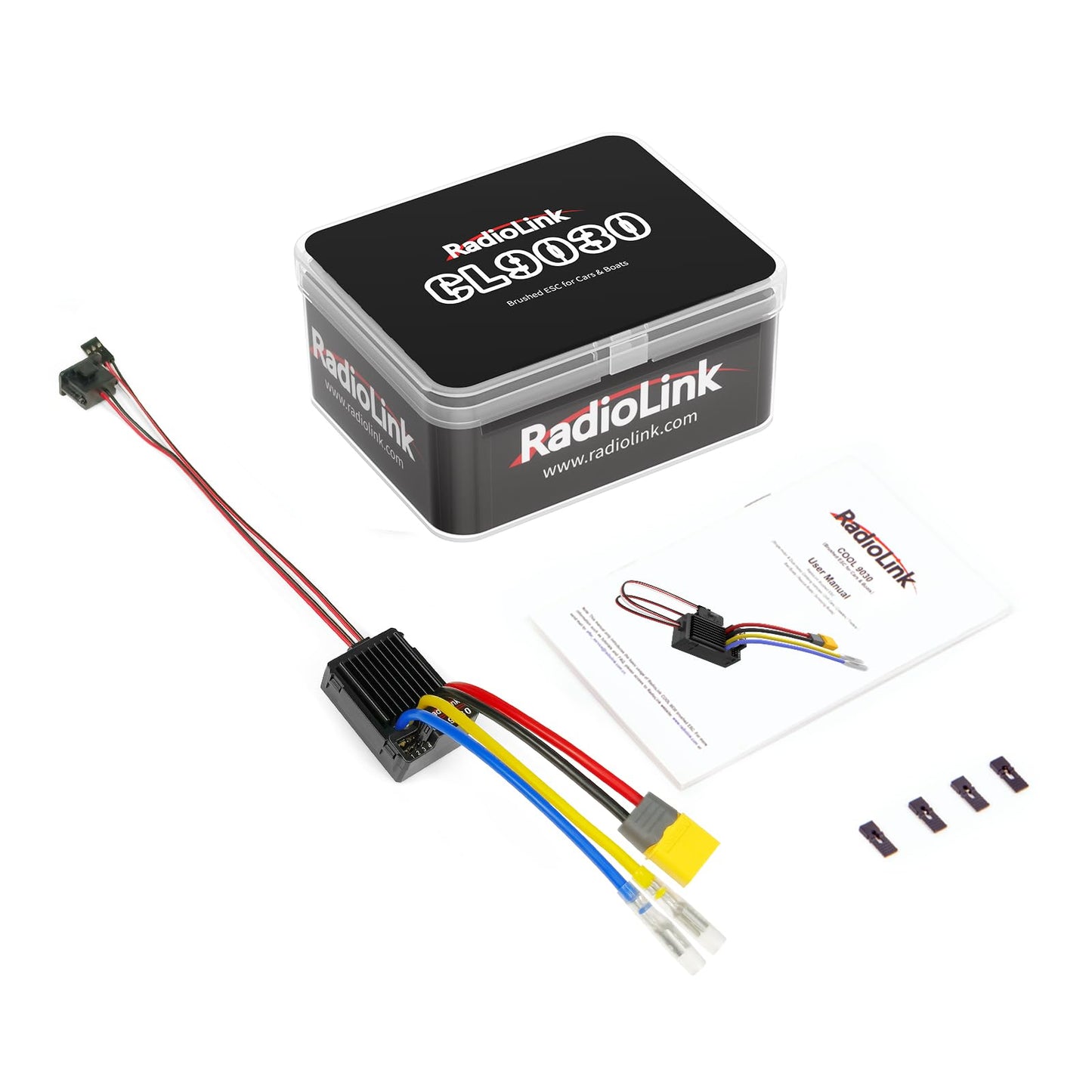 Radiolink CL9030 ESC 90A Brushed (2-4S) Waterproof Built-in BEC 5A Selectable 5.5V/7.5V for 1/10 RC Truck Crawlers Tanks Cars Bait Boats Supports Twin Engines Models (XT60 Plug)