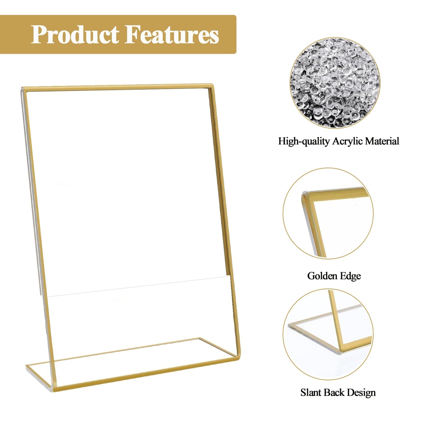 6 Pack Acrylic Gold Frame, 8.5 x 11 Acrylic Sign Holder, Clear Gold Picture Frames, Slanted Back Table Sign Holder Stand for Wedding Table, Restaurant Signs, Photos and Art Display