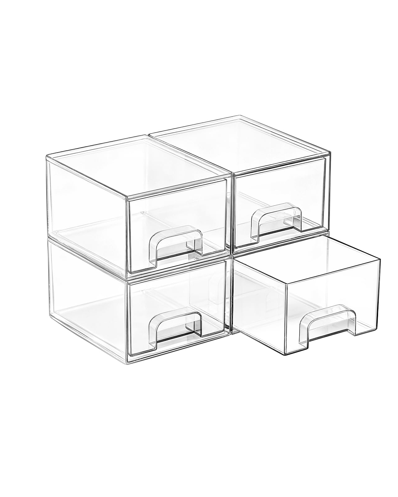 Vtopmart 4 Pack Stackable Makeup Organizer Storage Drawers, Acrylic Bathroom Organizers，Clear Plastic Storage Bins For Vanity, Undersink, Kitchen Cabinets, Pantry, Home Organization and Storage