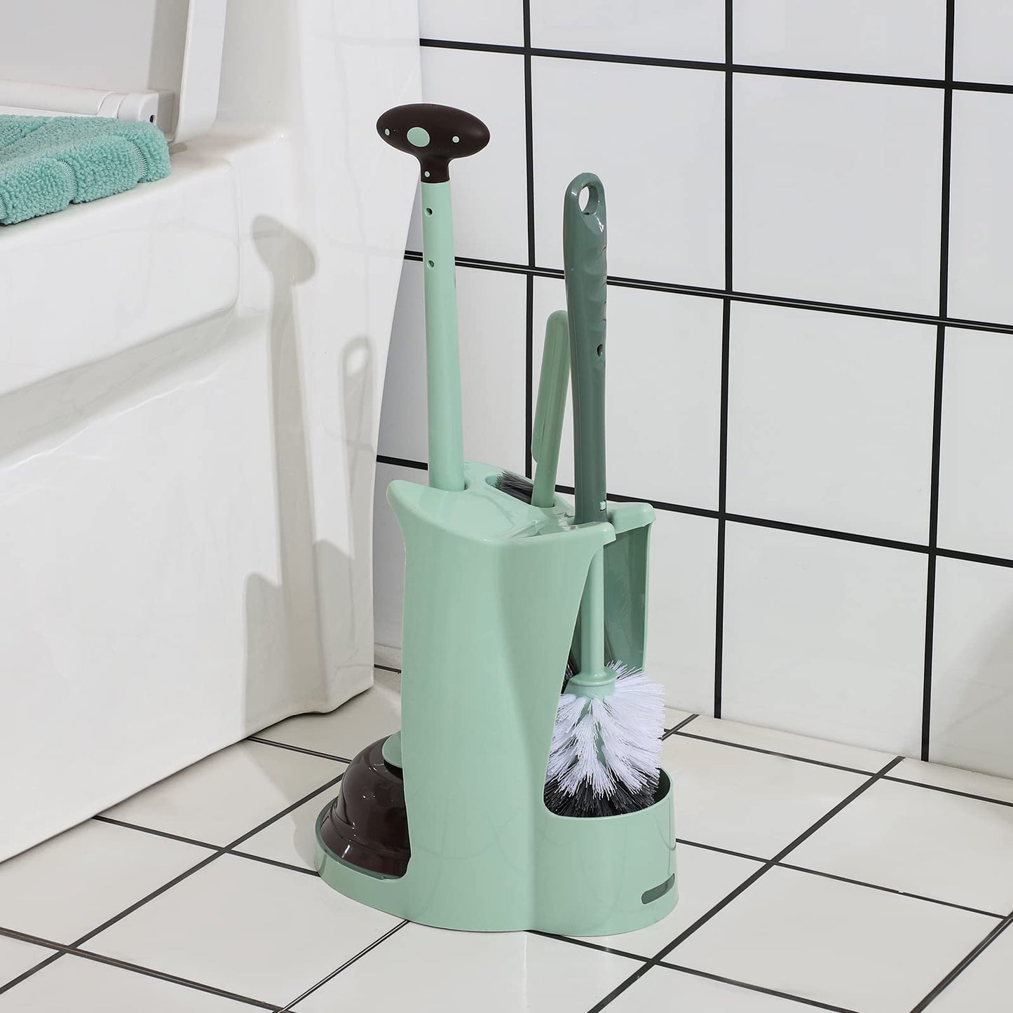 Cq acrylic Toilet Plunger and Brush for Bathroom Cleaning, Green, 1 Pack