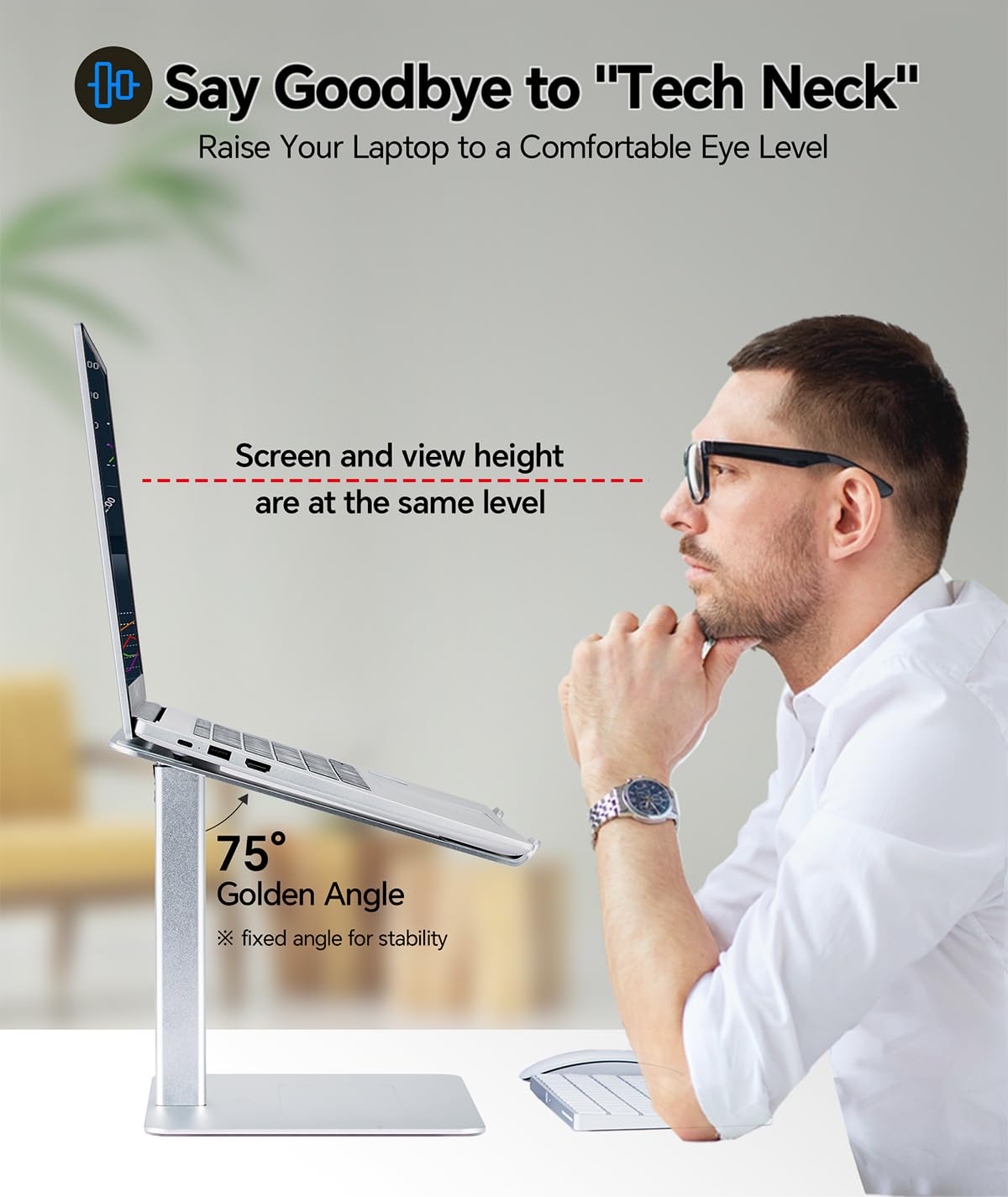 Supamir Adjustable Laptop Stand for Desk, DJ Laotop Riser, Ergonomic Small Sit to Stand Desk Converter, Support Working on Computer Standing, Compatible with MacBook and All 13"-16.5" Laptops, Silver
