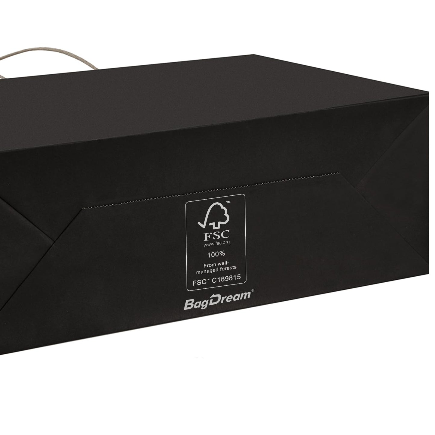 BagDream 16x6x12"- 50pcs Black Kraft Paper Bags with Rope Handles for Shopping, Grocery, Mechandise, Party, Gift Bags, Large Size 100% Recyclable Paper Bags