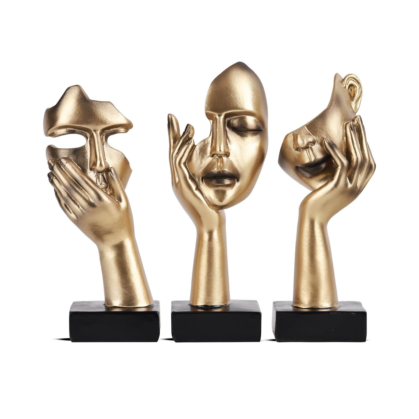 oliruim 3 Pcs Thinker Small Statue Set - Black Gold Abstract Art Figurines Home Living Room Aesthetic Decor Floating Shelf Coffee Table Office Desk Bathroom Counter Decor (3 PCS Gold)