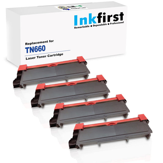 4 High Yield Inkfirst® Toner Cartridge TN-660 (TN660) Compatible Remanufactured for Brother TN-660 Black HL-L2300D HL-L2305W HL-L2320D HL-L2340DW HL-L2360DW HL-L2380DW DCP-L2520DW DCP-L2540DW MFC-L2700DW MFC-L2720DW MFC-L2740DW