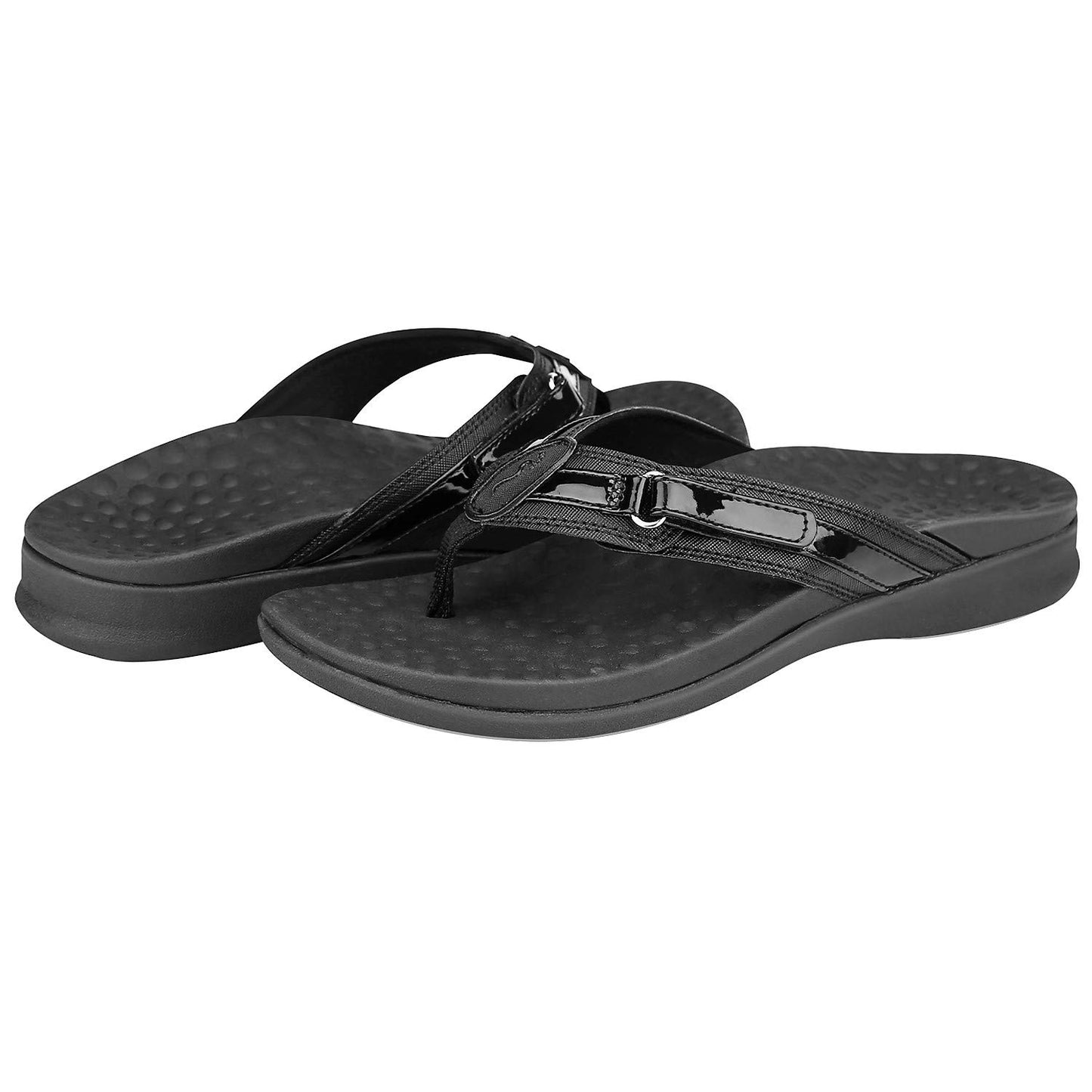 Footminders SEYMOUR Orthopedic Sandals for Women - Comfort Flip Flops With Arch Support - Relieve Foot Pain Due to Flat Feet and Plantar Fasciitis, Black, 6