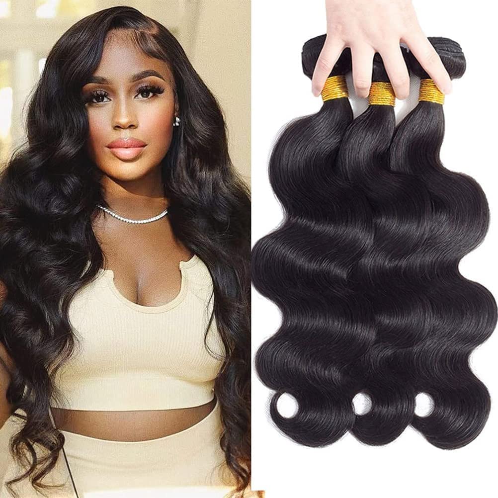 10A Body Wave Human Hair 3 Bundles Brazilian Virgin Human Hair Extensions 100% Unprocessed Hair Weave for Black Women Natural Color 18 20 22 Inch