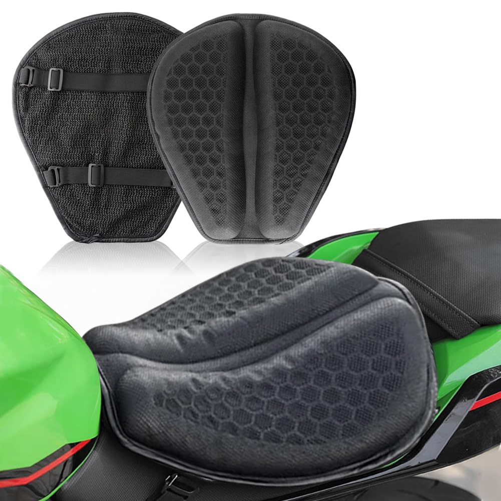 DZG Motorcycle Seat Cushion Breathable Vibration Shock Absorption Pressure Relief Gel Seat Cushion Foldable Motorcycle Seat Pad for Cruiser Touring Long Rides