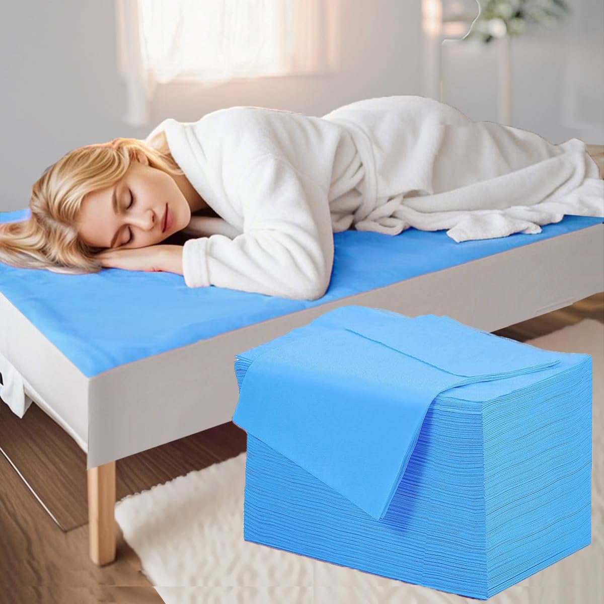100 Pcs Massage Table Sheets Disposable Bed Sheet 31"x71" - Non Woven Frabic Waterproof Table Bed Covers for Spa, Waxing, Tattoo & Beauty Salon (Blue)