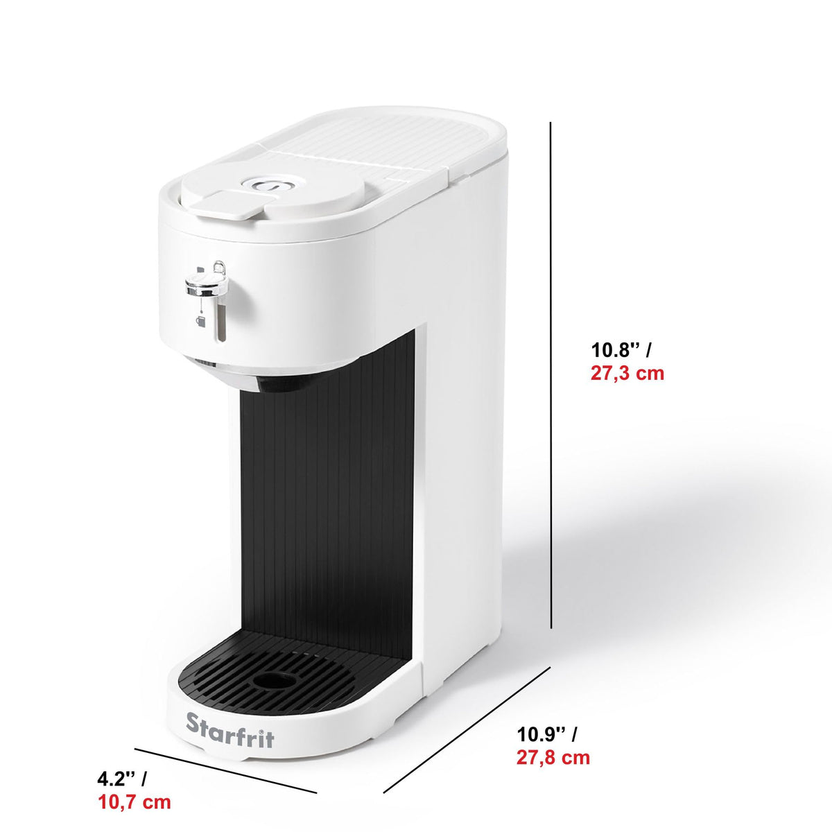 Starfrit 2-in-1 Coffee Machine - Brews K-Cup Pods or Ground Coffee - Adjustable Spout for Mugs - Removable Filter Basket - White Matte