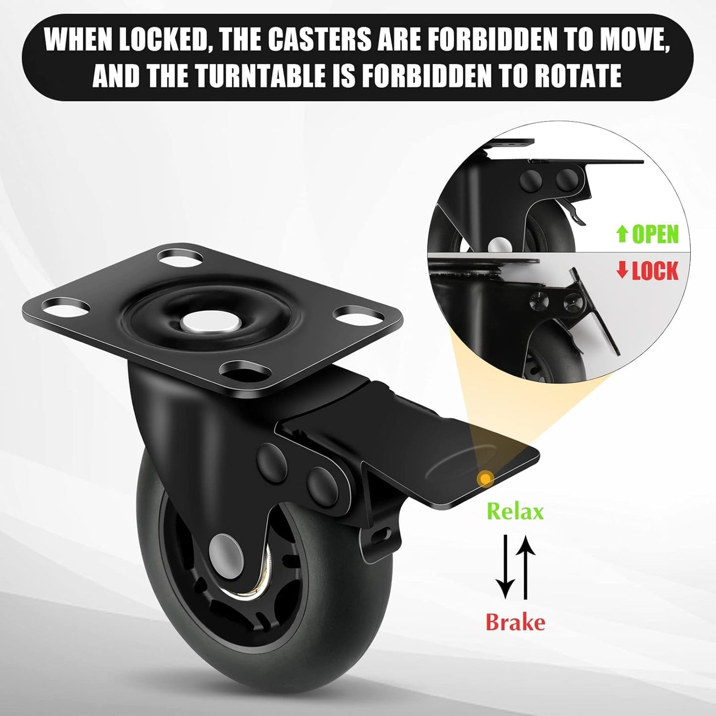 3" Casters Set of 4 ，4 Heavy Duty Quiet Casters, Max Load 2000LBS. Suitable to do Soft Wheels for cart ，Caster Wheels Glide Quietly and Protect The Floor, casters Set of 4 Heavy Duty