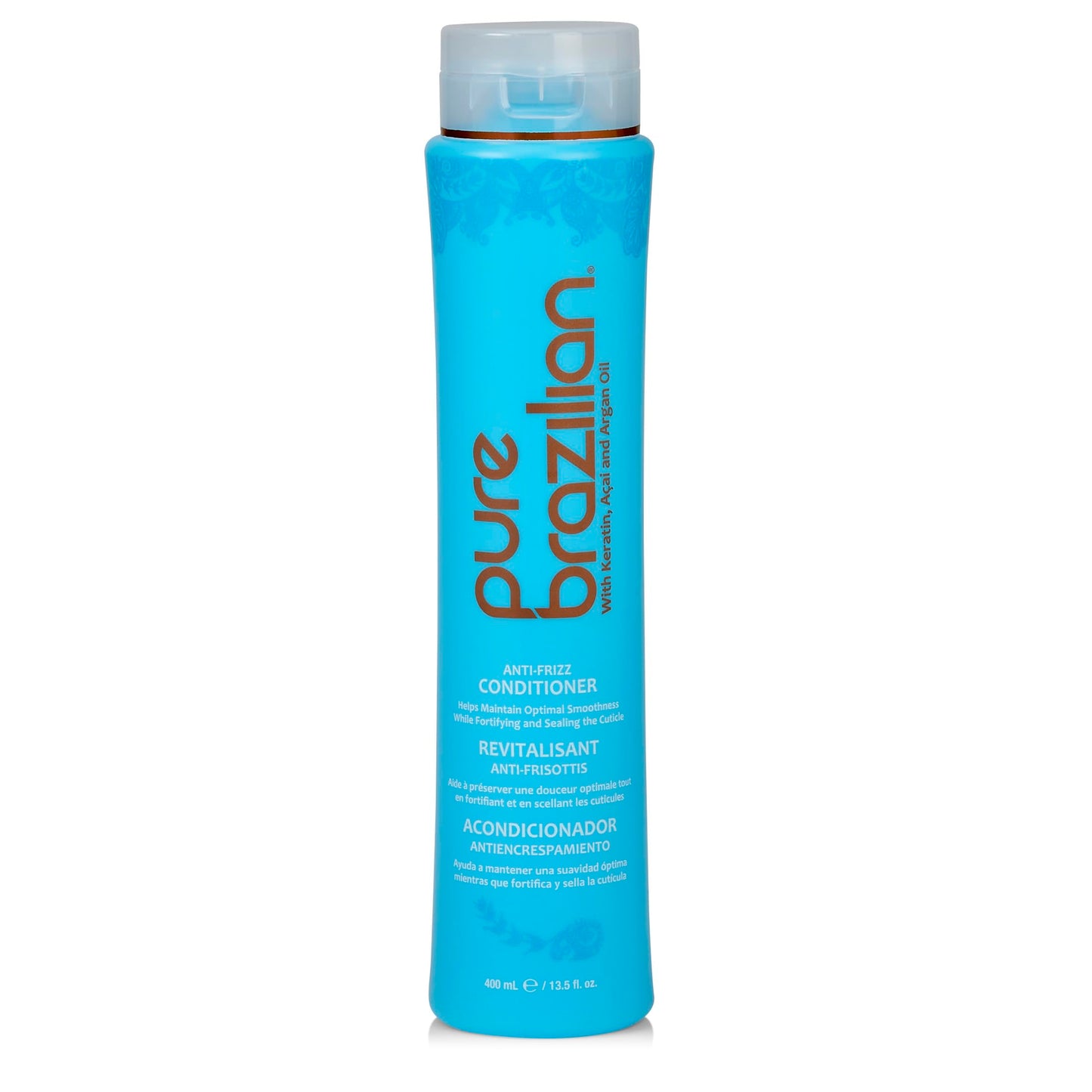 Pure Brazilian Anti-Frizz Daily Conditioner with Keratin & Acai, Smoothing & Strengthening for Shinier, Frizz-Free Hair, 13.5 Oz
