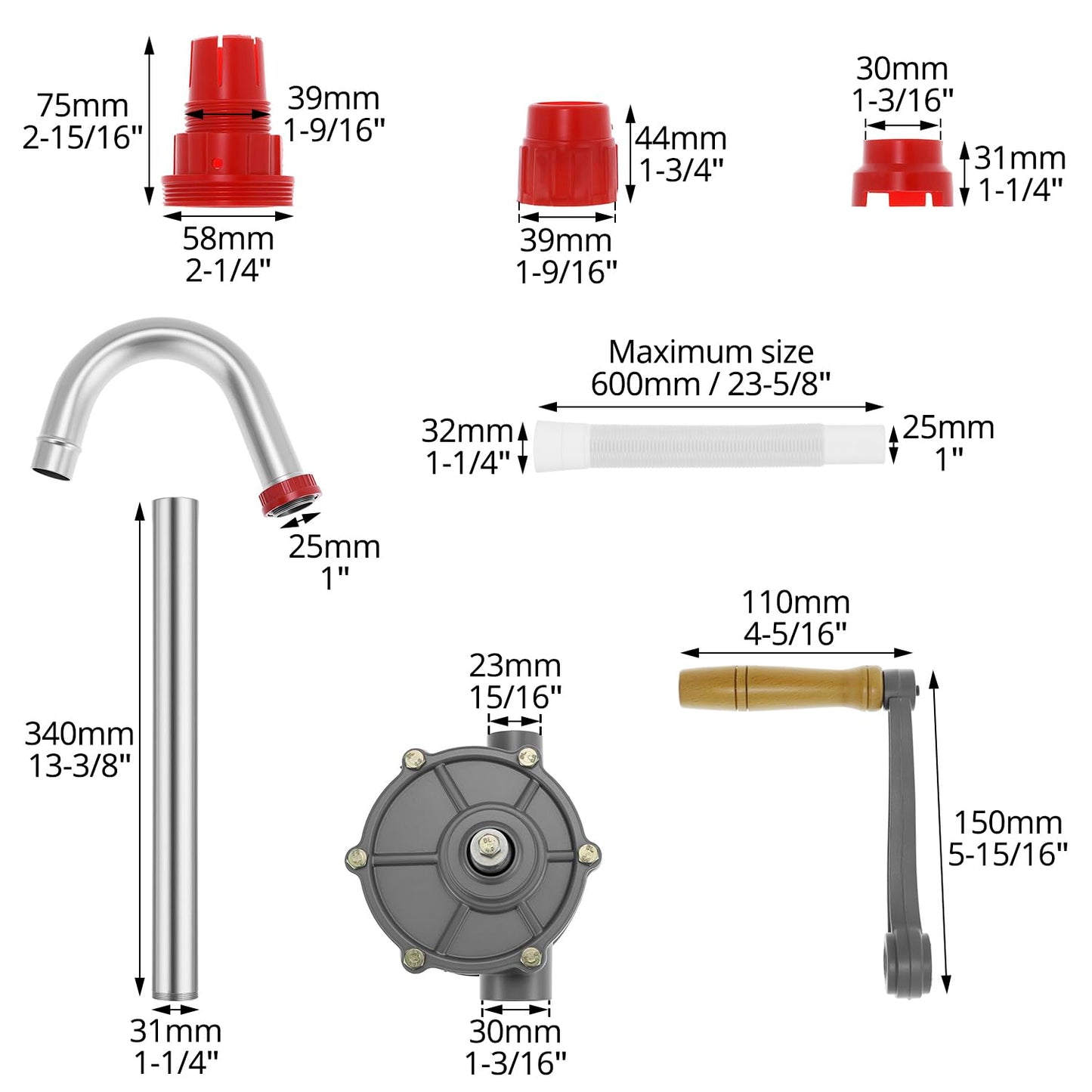 QWORK Aluminum Drum Rotary Hand Pump, Barrel Pump Hand Crank Oil Gas Barrel Drum Pump Rotary Oil Fuel for 5, 15, 30, 55 gal