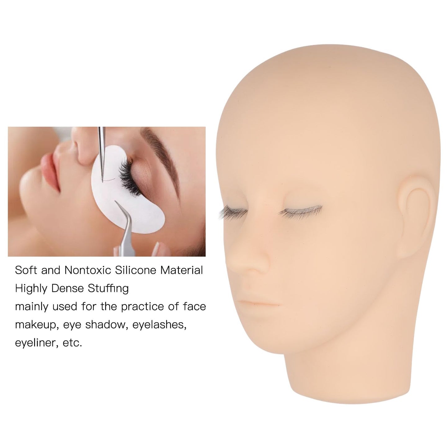 Lash Mannequin Head, 3 Layers Silicone Eyelash Mannequin Head with Eyelids, Eyelash Extension Makeup Practice Training Mannequin Doll Face Head for Lash Extension