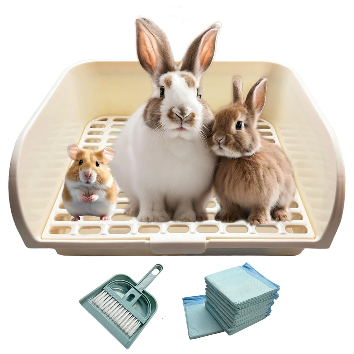 Kiwi & Mora Rabbit Litter Box - Extra Large Bunny Litter Box, Easy to Clean and Disassemble, Prevents Odors and Stains. Training Toilet Pan for Guinea Pig, Hamster, Kitty, Ferret, Galesaur,Chinchilla