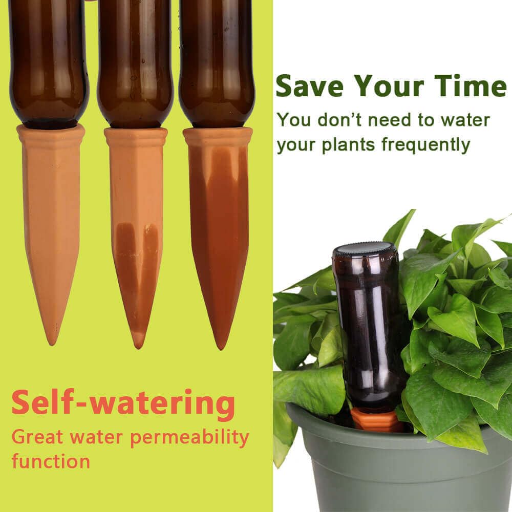vensovo 16 Pcs Terracotta Watering Spikes - Automatic Self Watering Stakes, Plant Watering Devices for Wine Bottles Recycled Bottles, Clay Plant Garden Waterers for Vacations