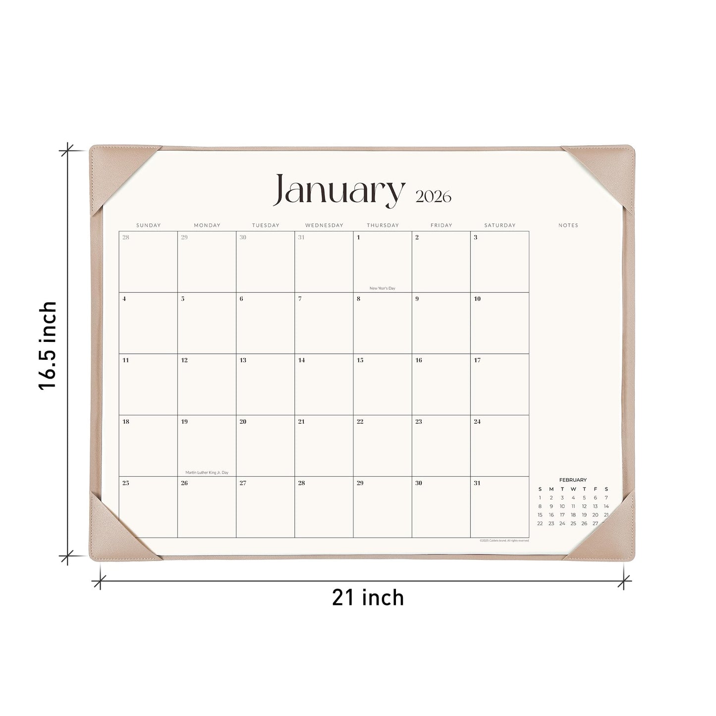 Simplified Desk Calendar 2026-2027 with Desktop Mat, Cabbrix Large Desk Pad Calendar 21 x 16.5 Inch Runs From July 2026 to December 2027, Desk Blotter Calendar for Home School and Office (Apricot)