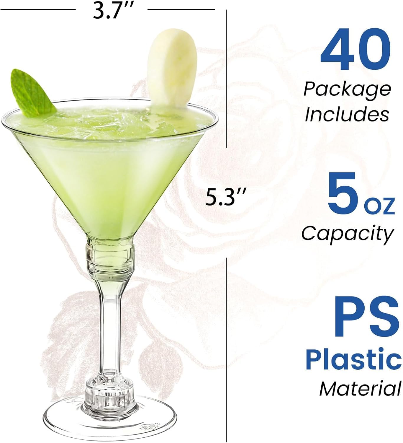 40 Pack Plastic Martini Glasses 5 Oz Disposable Cocktail Glasses, Tall Mini Martini Cups, Plastic Margarita Glasses Perfect for New Year Party Wine, Desserts, Appetizers and All Events