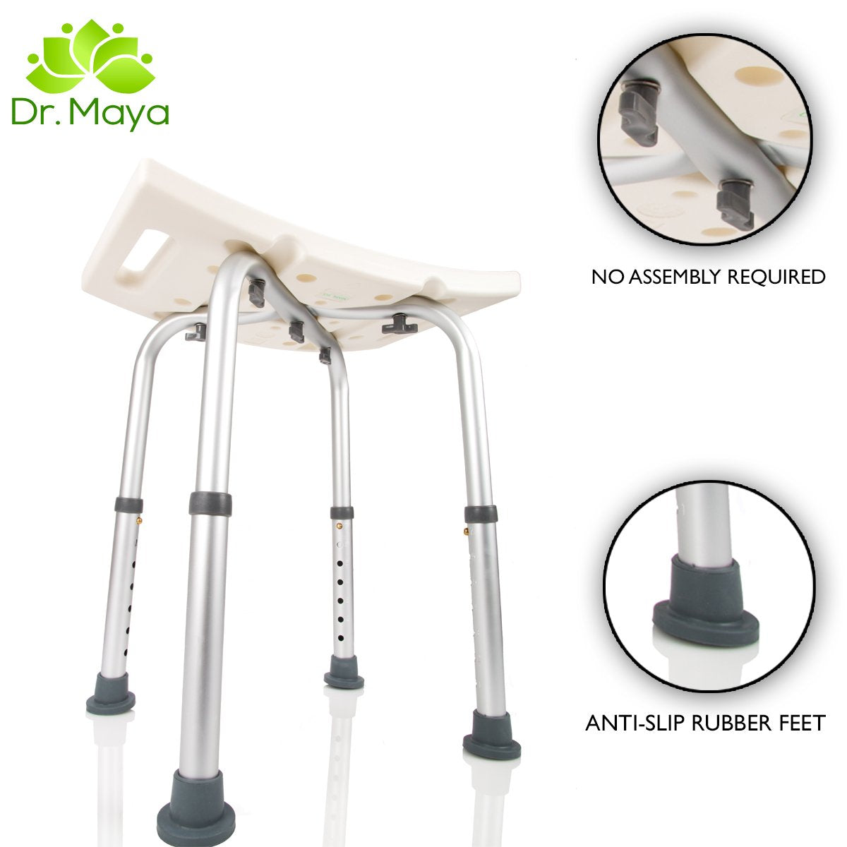 Dr. Maya Shower Chair for Inside of Shower – Adjustable Shower Stool & Bath Seat for Seniors – Lightweight Shower Bench with Anti-Slip Feet – Bathroom & Bathtub Chair for Elderly Adults | 136 Kg