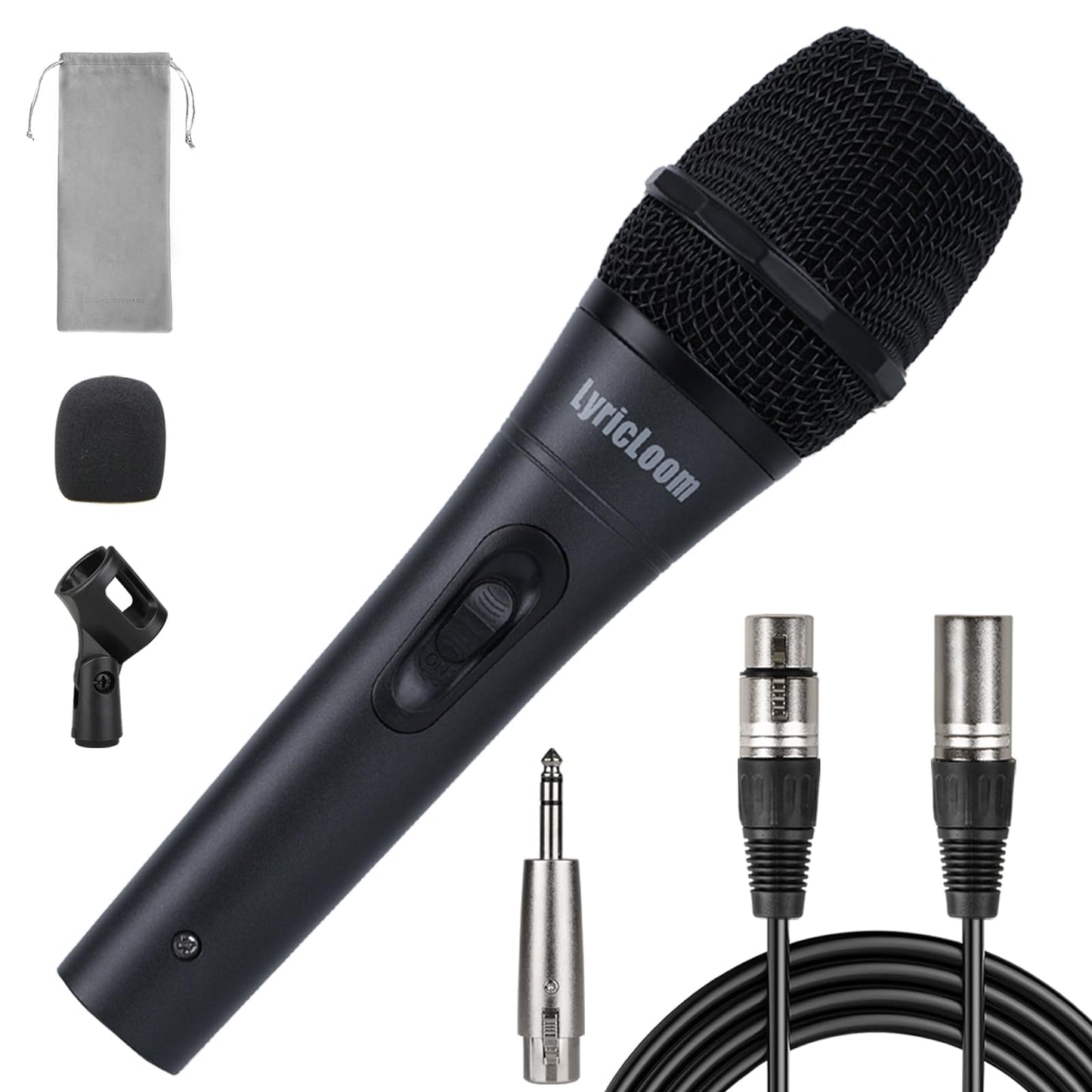 LyricLoom Professional XLR Microphone Wired Set, Metal Vocal Dynamic Microphone with 16.4 XLR Male to Female Cable, Mic with Switch Set. Corded Microphone for Karaoke, Speaker, Singing, Recording