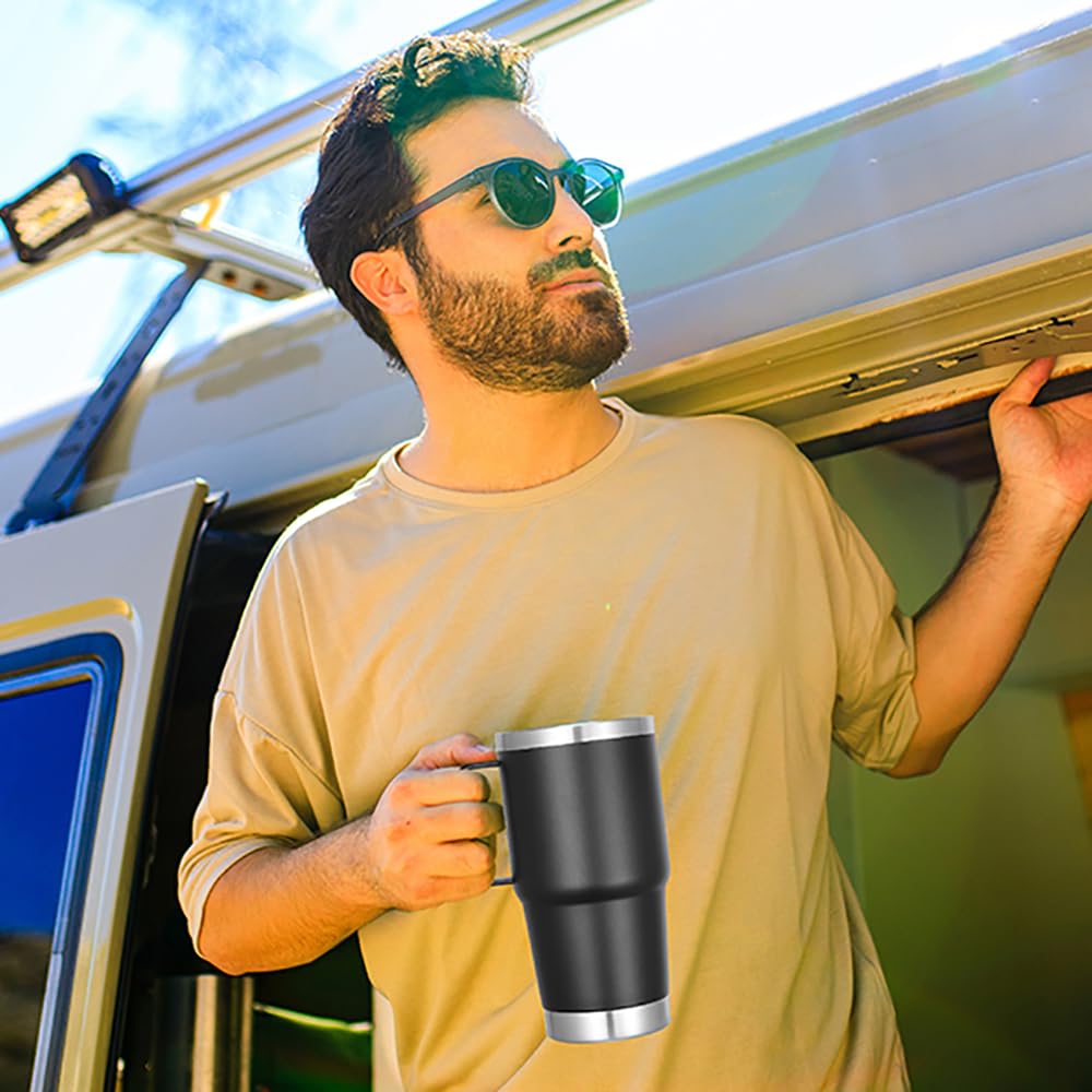 VEGOND 20 oz Tumbler Bulk with Handle Lid and Straw, Stainless Steel Insulated Travel Coffee Mug Set, Spill Proof Double Wall Metal Tumblers Cups, Black 6 Pack