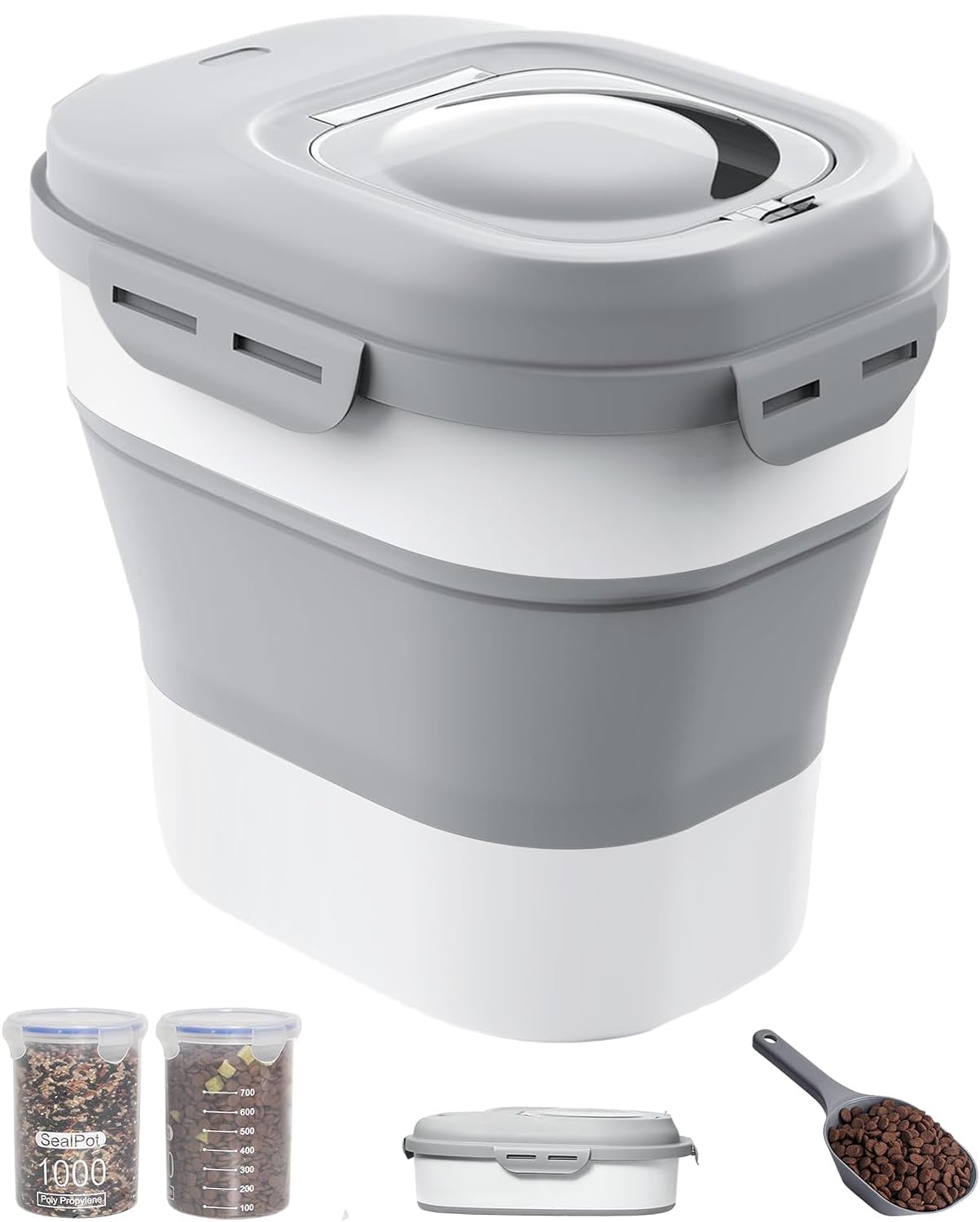 DDMOMMY 30-35 Lbs Dog Food Storage Container Collapsible Dog Food Container with Airtight Lids, Wheels, Scoop and 2pcs Food Storage Containers, Large Pet food storage for Dry Food