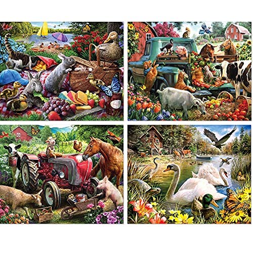 Bits and Pieces - 4-in-1 Multi-Pack 300 Piece Jigsaw Puzzles for Adults - Each Puzzle Measures 16" x 20" - 300 pc Country Fun Jigsaws by Artist Larry Jones