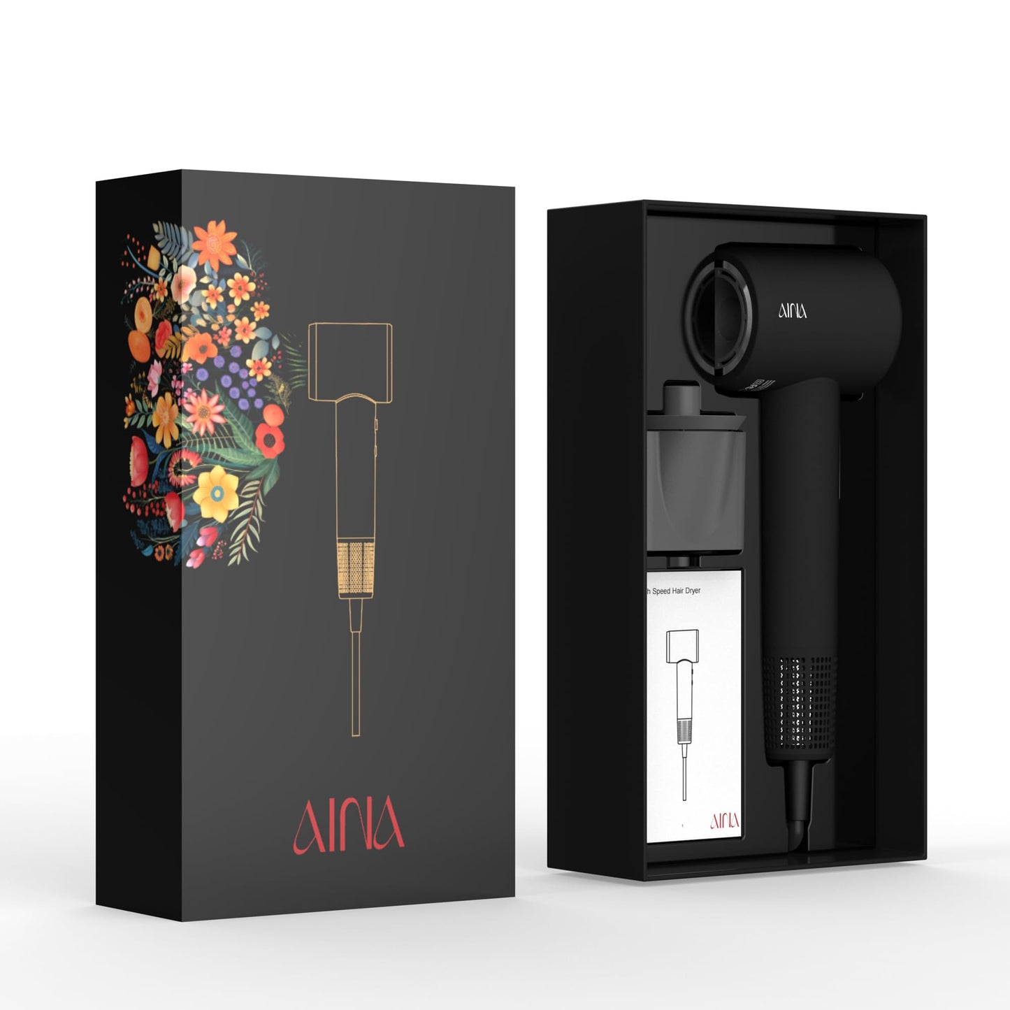 AINA Hair Dryer, BLDC Blow Dryer - Brushless Motor, 110,000 RPM Lightweight, Ionic Travel 110V/ALCI Plug(Vader Black)