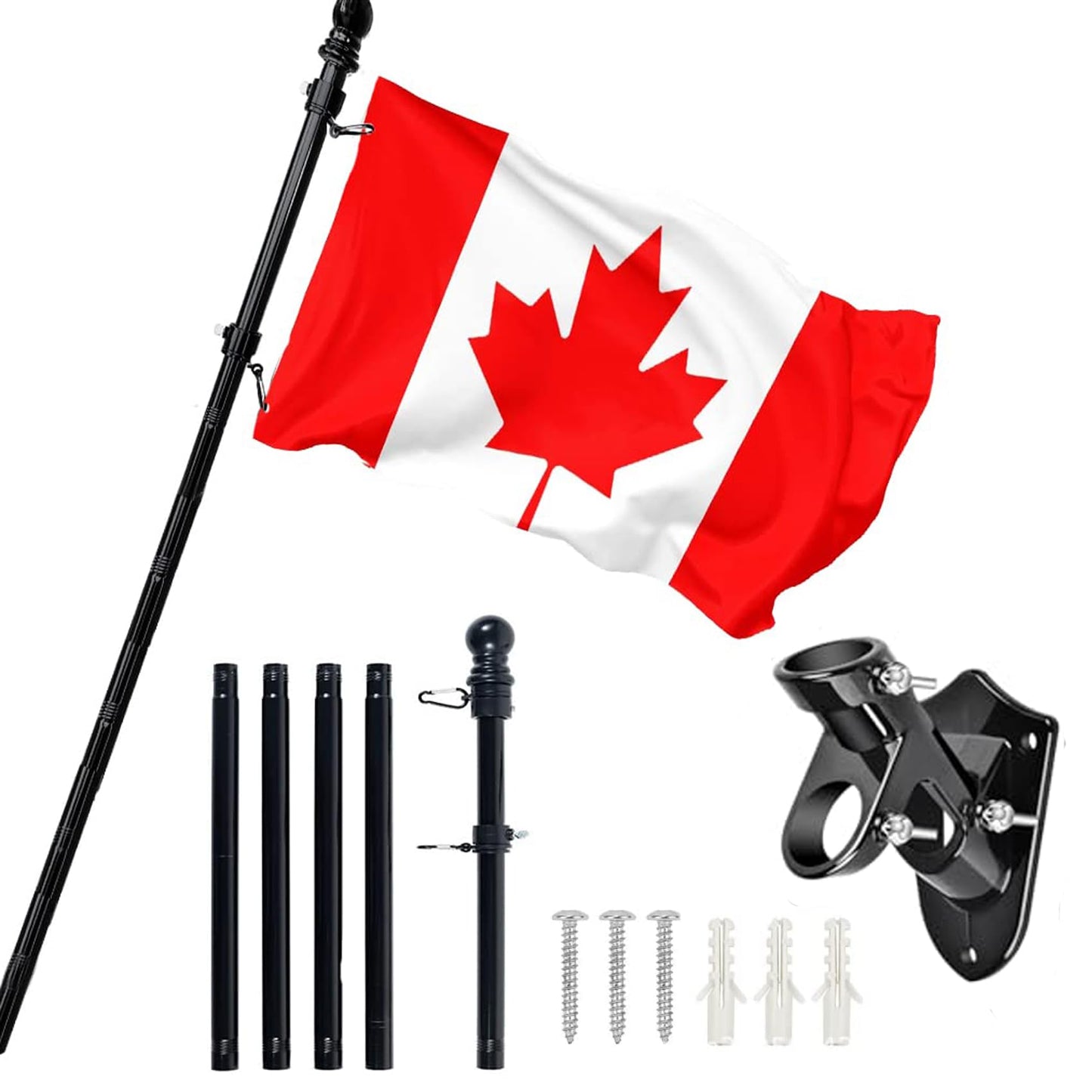 Patriot Premium 6ft Canadian Flag Pole Kit, Stainless Steel, 360° Tangle-Free Design with Mounting Bracket, Garden and Patio Display Set