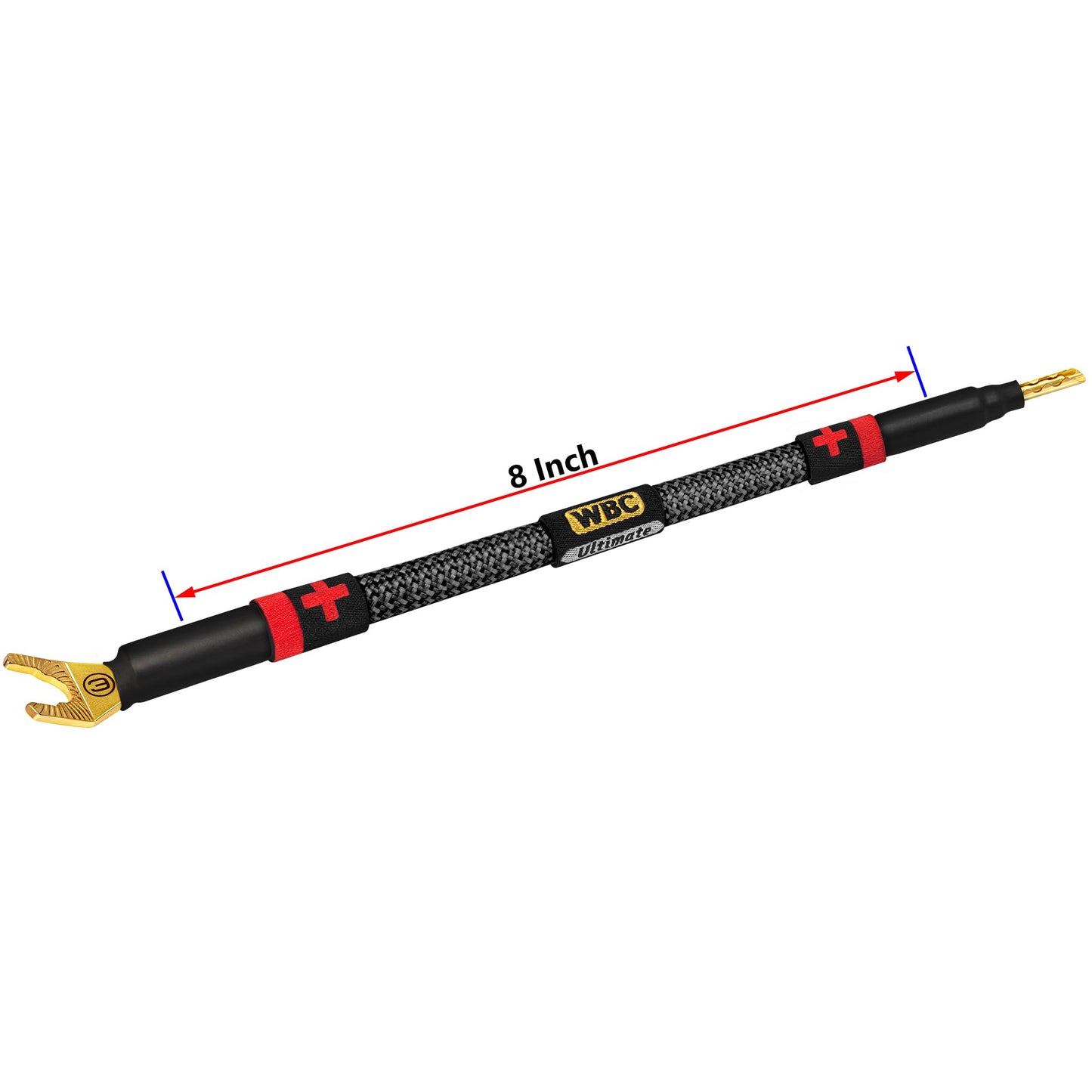 WORLDS BEST CABLES 4 Units - 8 Inch Ultimate - 8 AWG - Ultra-Pure OFC - Premium Audiophile HiFi Speaker Jumper Cables with Eminence Gold Banana & Spade Plugs & Carbon Tweed Jacket