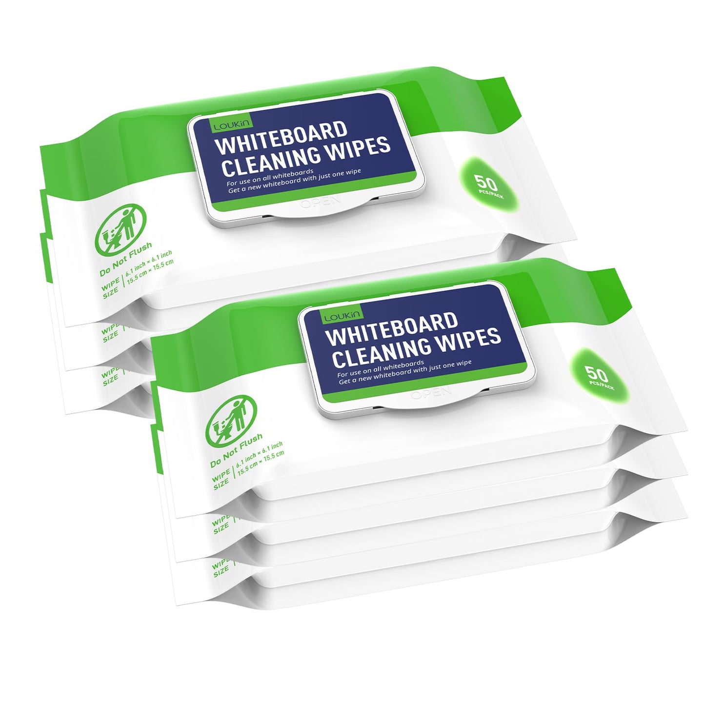 loukin Dry Erase Wipes, Whiteboard Cleaning Wipes, Non-Toxic Cleaning Wipes for Whiteboard, 6 Pack, 50 Wipes Per Pack